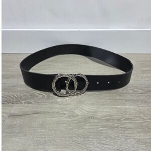 Express Woman's Black Faux Leather Small Belt with Silver Buckle